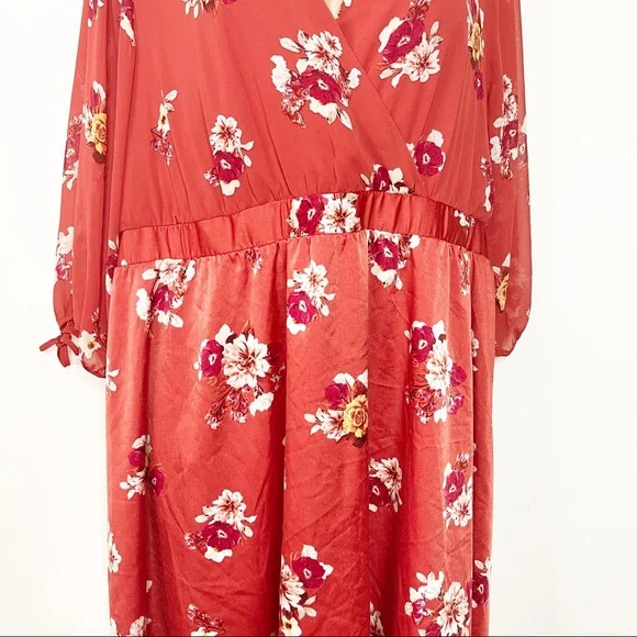 Torrid Burnt Orange Puff Balloon Sleeve Floral Dress Plus Size 30 - Picture 3 of 15